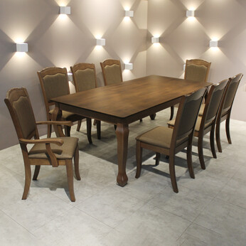 2.1M Rubber Wooden Rectangle Dining Set 9996‐T‐8+9996‐A+9996‐S
